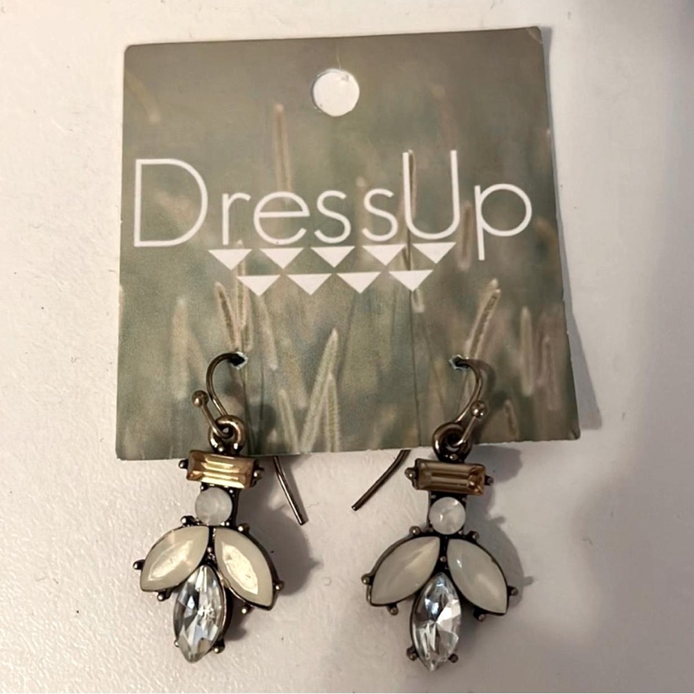 Gold and White Crystal Earrings